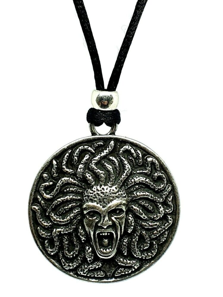 Medusa Pendant Goddess Curse Queen of Protection Pewter Corded