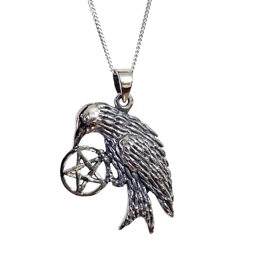 Raven Pentacle Pendant Necklace 925 Sterling Silver Witch Amulet