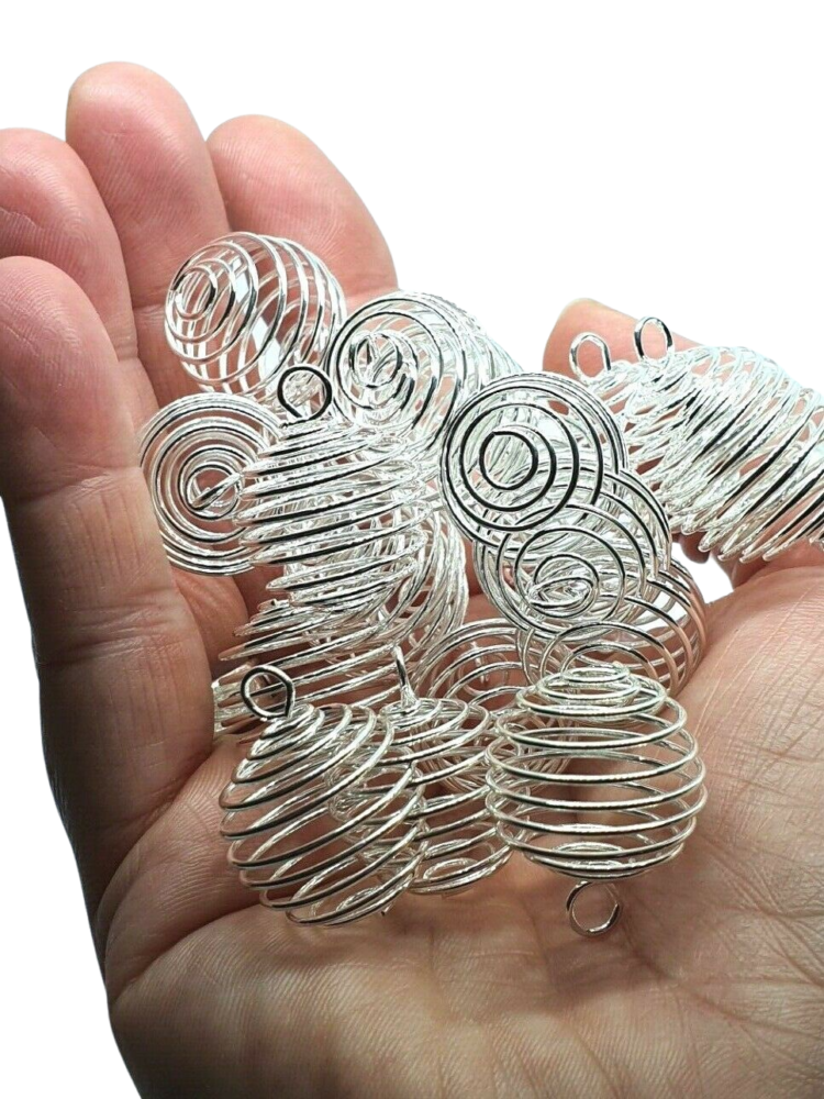 Tumblestone Cages for Gemstone Crystals, Choose 25mm x 20mm Wire Cages x 2 The Eclectic Shop