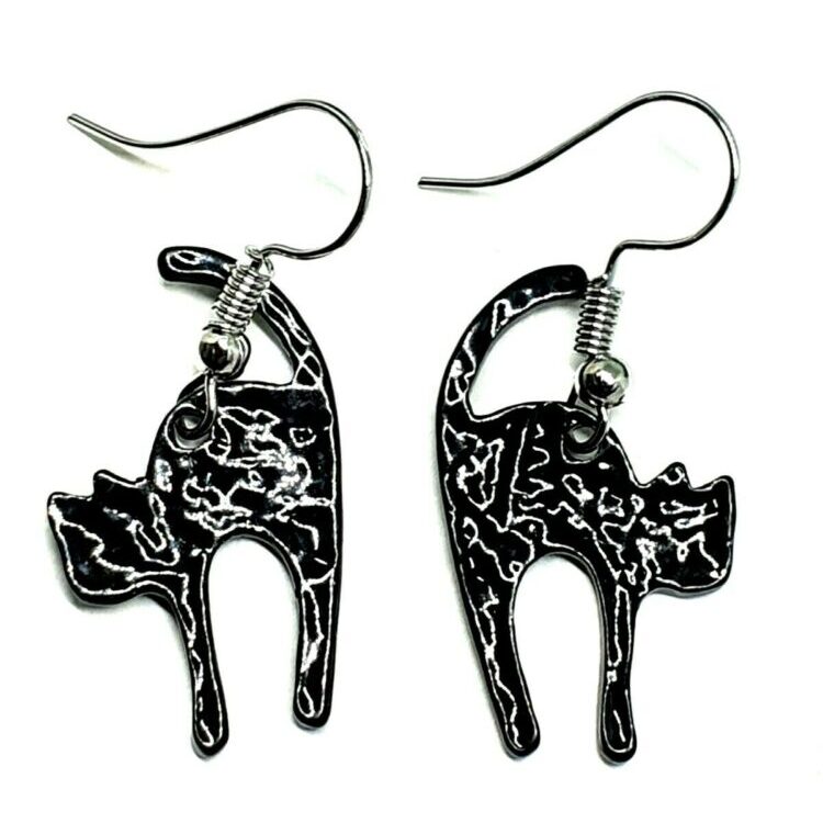 Gothic Cat & Skull Dangle Earrings | Black Cameo Vintage Punk Drop Earrings For Women, Halloween Jewelry